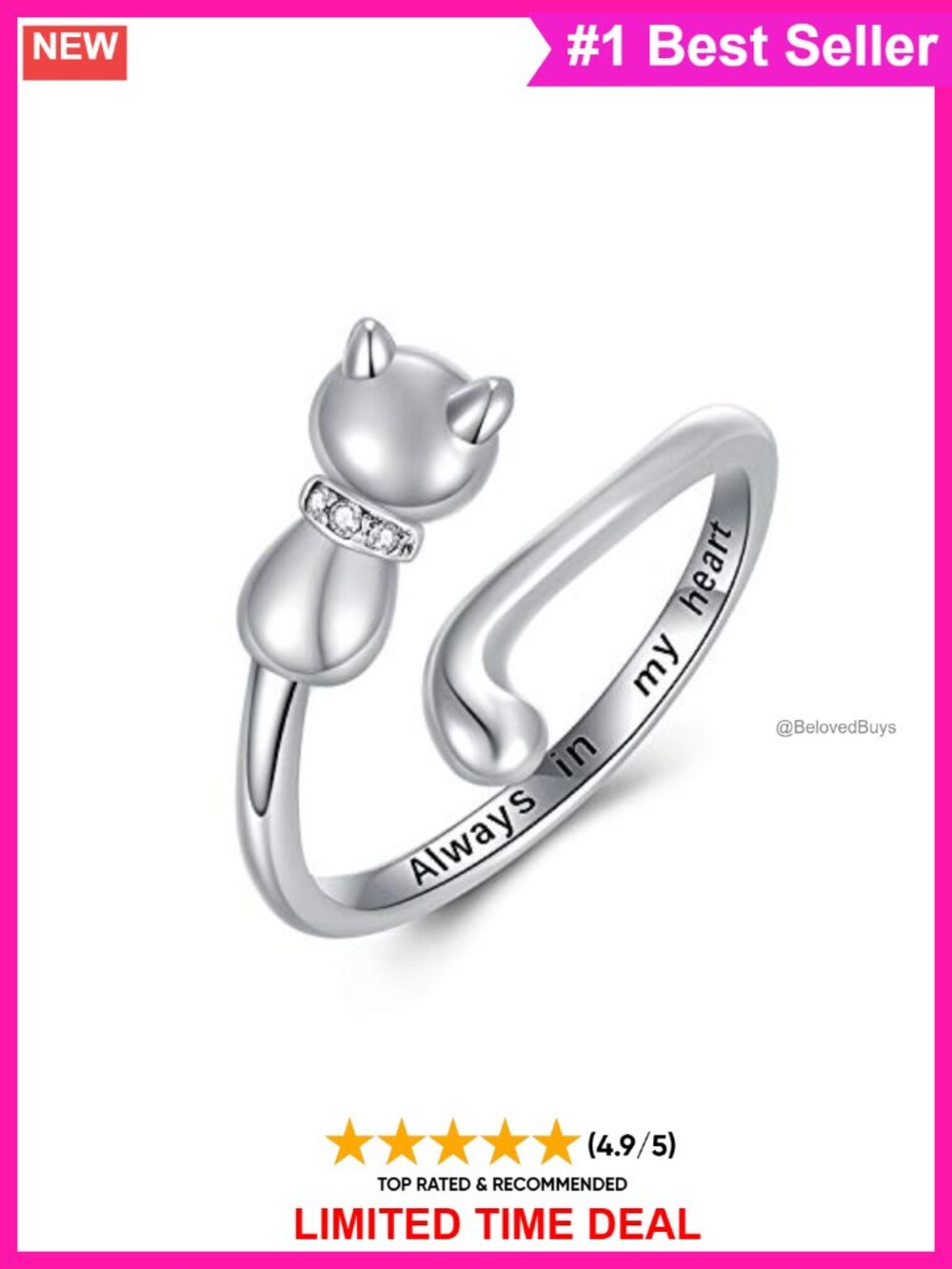 925 Sterling Silver Cat Urn Ring Pet Ashes Keepsake Memorial Jewelry